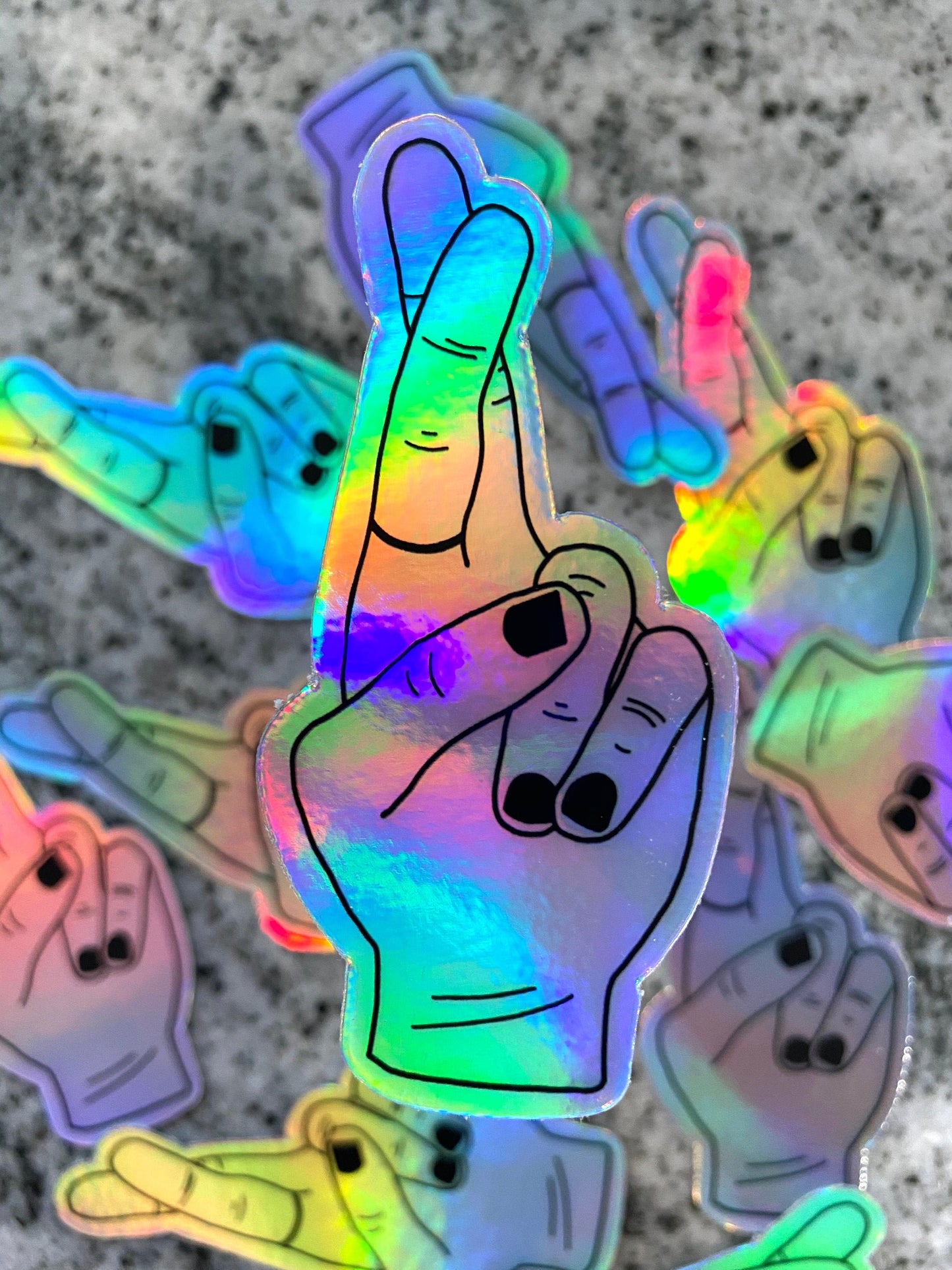 fingers crossed holographic sticker