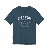 Sips & Vows Short Sleeve Tee, Celebratory Shirt, Champagne Crew Gift, Unisex Tee for Weddings, Social Events, and Parties