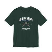 Sips & Vows Short Sleeve Tee, Celebratory Shirt, Champagne Crew Gift, Unisex Tee for Weddings, Social Events, and Parties