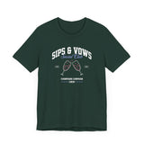 Sips & Vows Short Sleeve Tee, Celebratory Shirt, Champagne Crew Gift, Unisex Tee for Weddings, Social Events, and Parties