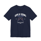 Sips & Vows Short Sleeve Tee, Celebratory Shirt, Champagne Crew Gift, Unisex Tee for Weddings, Social Events, and Parties