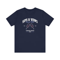 Sips & Vows Short Sleeve Tee, Celebratory Shirt, Champagne Crew Gift, Unisex Tee for Weddings, Social Events, and Parties