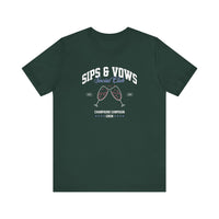 Sips & Vows Short Sleeve Tee, Celebratory Shirt, Champagne Crew Gift, Unisex Tee for Weddings, Social Events, and Parties