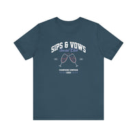 Sips & Vows Short Sleeve Tee, Celebratory Shirt, Champagne Crew Gift, Unisex Tee for Weddings, Social Events, and Parties