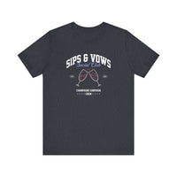 Sips & Vows Short Sleeve Tee, Celebratory Shirt, Champagne Crew Gift, Unisex Tee for Weddings, Social Events, and Parties