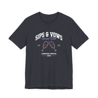 Sips & Vows Short Sleeve Tee, Celebratory Shirt, Champagne Crew Gift, Unisex Tee for Weddings, Social Events, and Parties