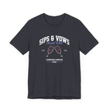 Sips & Vows Short Sleeve Tee, Celebratory Shirt, Champagne Crew Gift, Unisex Tee for Weddings, Social Events, and Parties