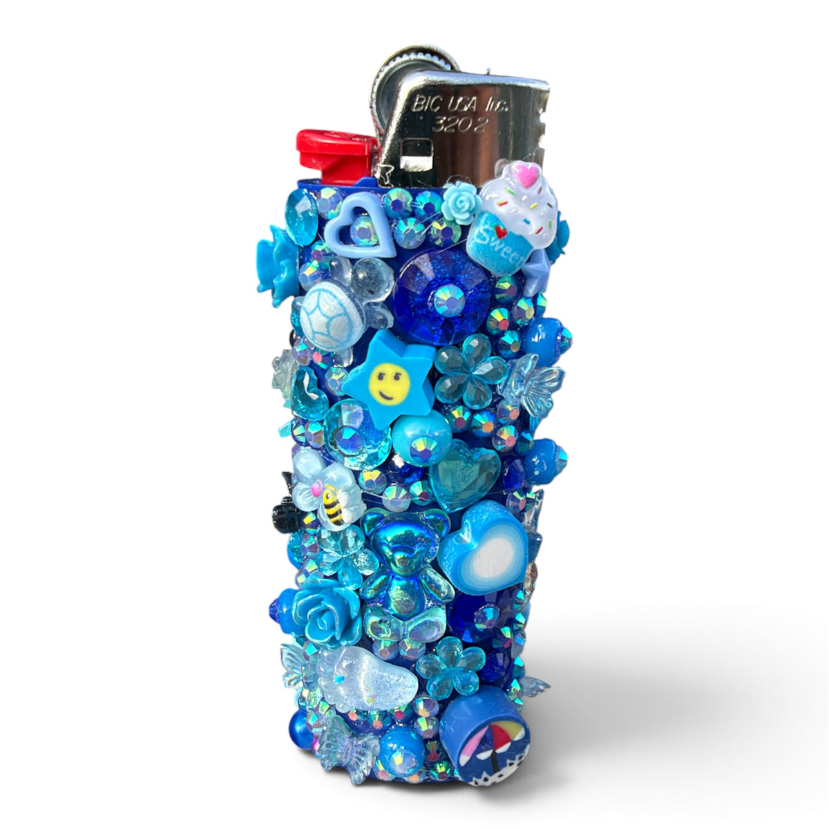 Bedazzled BIC Lighter Cover | Blue Rhinestone Bling Lighter with Charms | Handmade Kandi Lighter Case