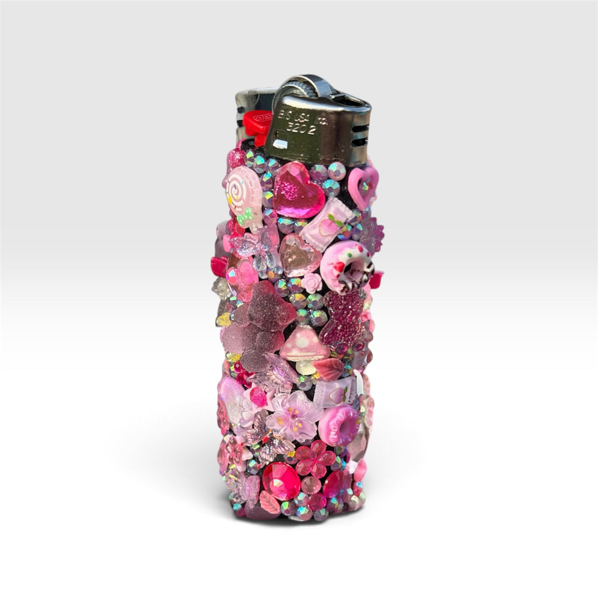 Sugar High Bedazzled BIC Lighter | Pink Rhinestone Bling Lighter with Candy Charms | Handmade Kandi Lighter Case