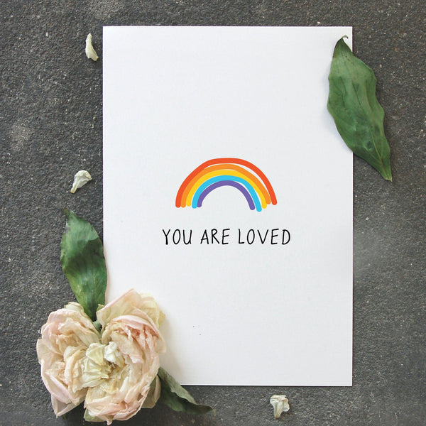 you are loved card with rainbow
