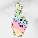 fingers crossed holographic sticker