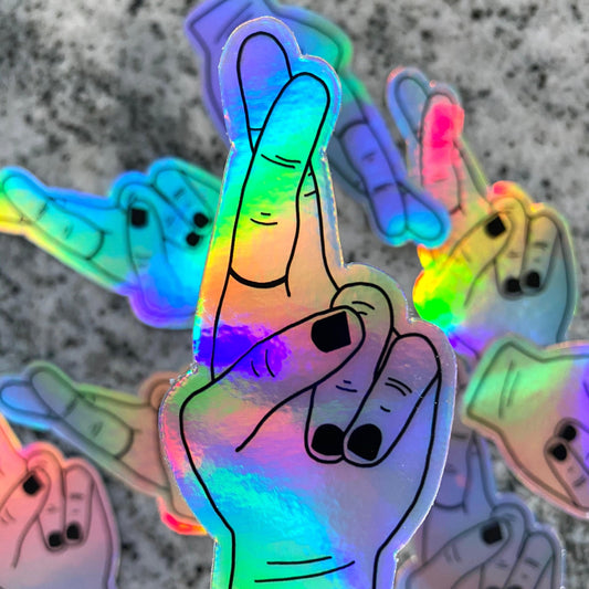 fingers crossed holographic sticker