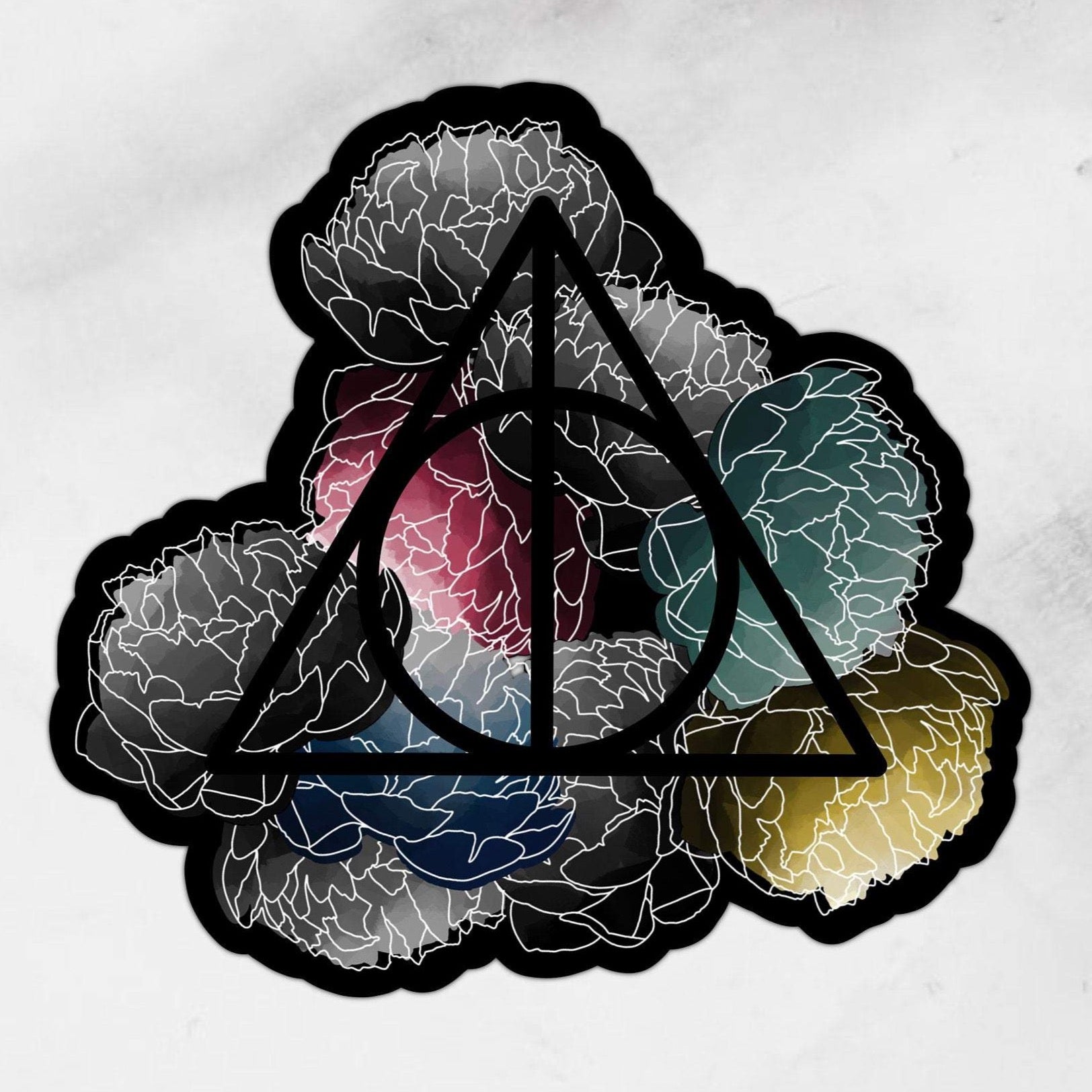 deathly hallows with florals sticker