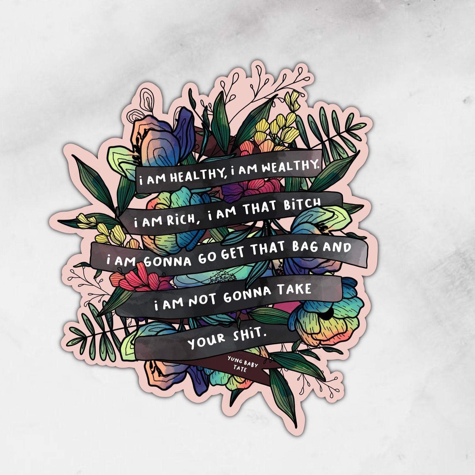 i am healthy i am wealthy i am rich i am that bitch i am gonna go get that bag and i am not gonna take your shit yung baby tate sticker